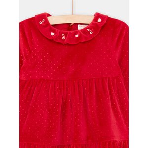 Βρεφικό Μακρυμάνικο Φόρεμα για Κορίτσια Red Velour Flowers