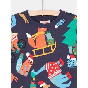 Παιδική Χριστουγεννιάτικη Μακρυμάνικη Μπλούζα για Αγόρια Blue Santa Animals