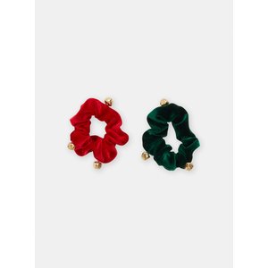 Παιδικά Χριστουγεννιάτικα Scrunchie για Κορίτσια Red/Green Velour 2 τμχ