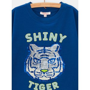 Παιδική Κοντομάνικη Μπλούζα για Αγόρια Blue Shiny Tiger