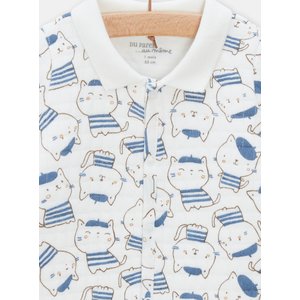 Βρεφικό Μακρυμάνικο Φορμάκι Unisex White/Blue Cat Print