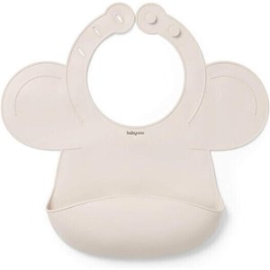 BabyOno: Σαλιάρα σιλικόνης 6m+ με θήκη περισυλλογής τροφίμων - Beige